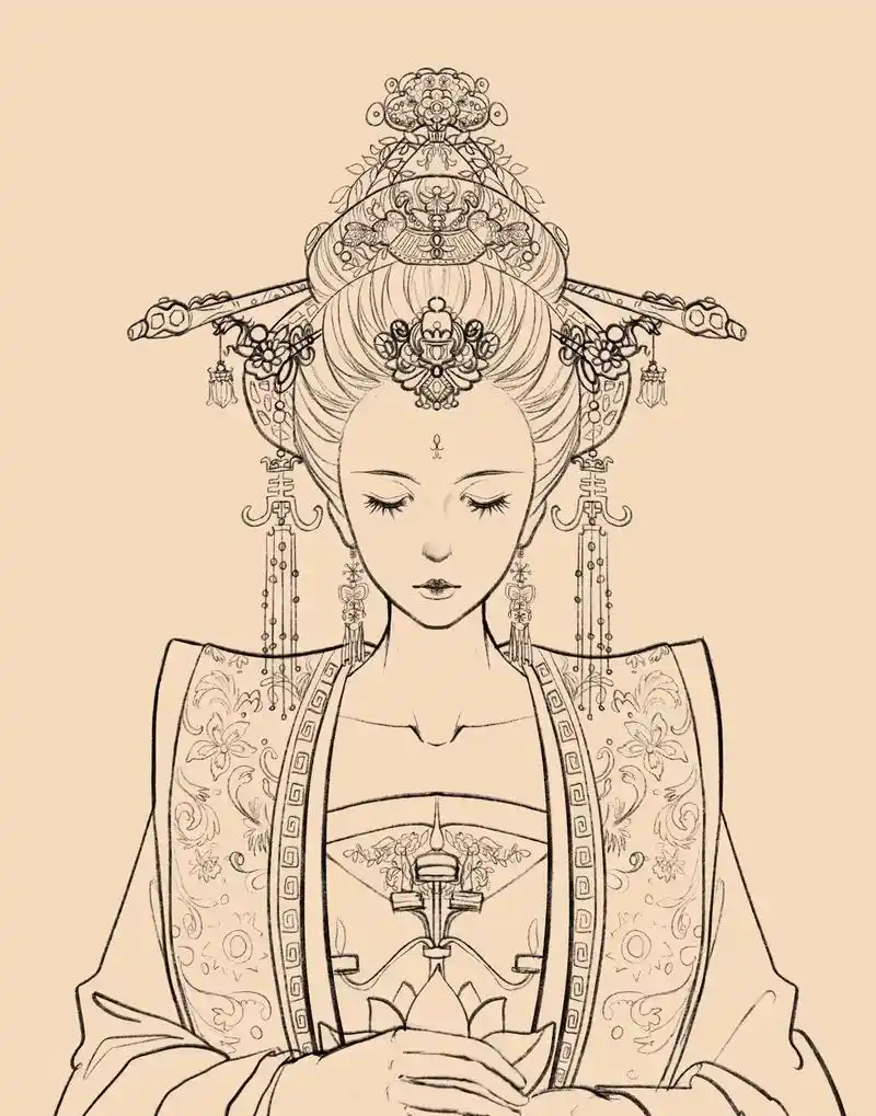 古风女子线稿图,同学们可自行收藏临摹上色哦#古风线稿 #绘画 - 抖音