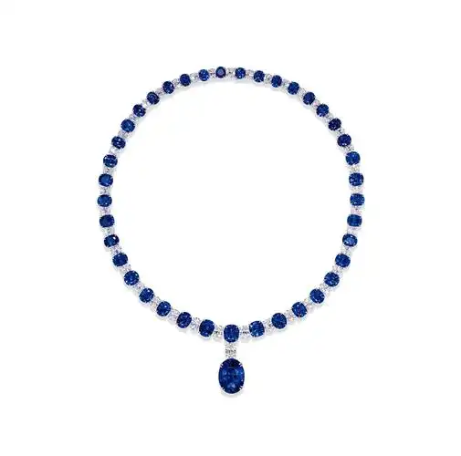 4123共重9618克拉缅甸蓝宝石配钻石项链未经加热