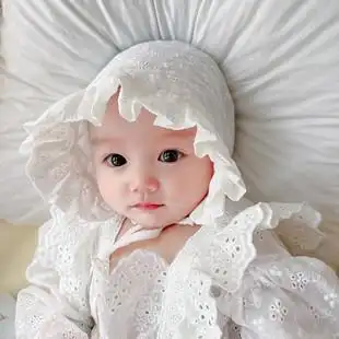 秋季女宝宝公主帽纯棉薄款婴幼儿胎帽韩版花边可爱宫廷帽百天周岁