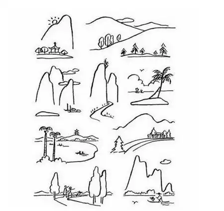 山水风景简笔画图片大全 中级简笔画教程-第1张