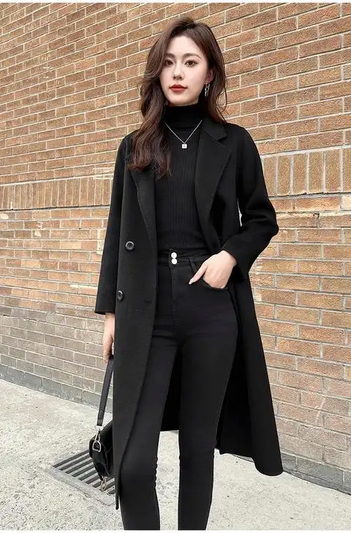 呢子大衣女2024新款春季赫本风双面羊绒中长款过膝高级感显瘦外