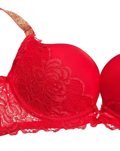 [ 欧迪芬 ] 大红色3/4模杯蕾丝文胸