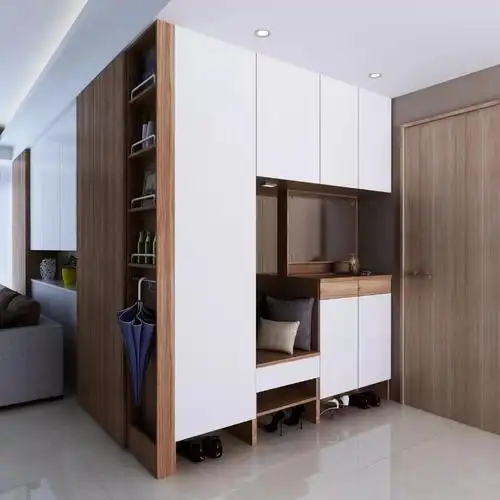 私密感,也不影响两个空间的通风透光度;下半部分鞋柜设计,既方便又很