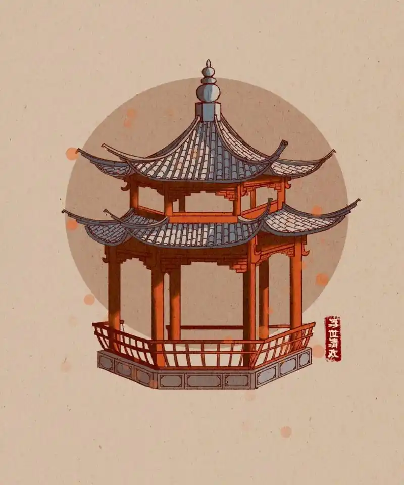 中国古建筑插画 不会什么就画什么,坚持画个9张,一定可以会的.