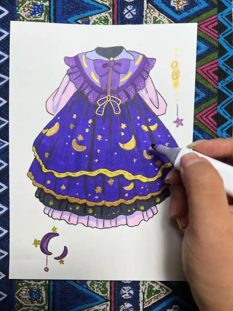 动漫洛丽塔甜美少女裙子绘画教程.#动漫裙子画法 #洛丽塔裙子 - 抖音