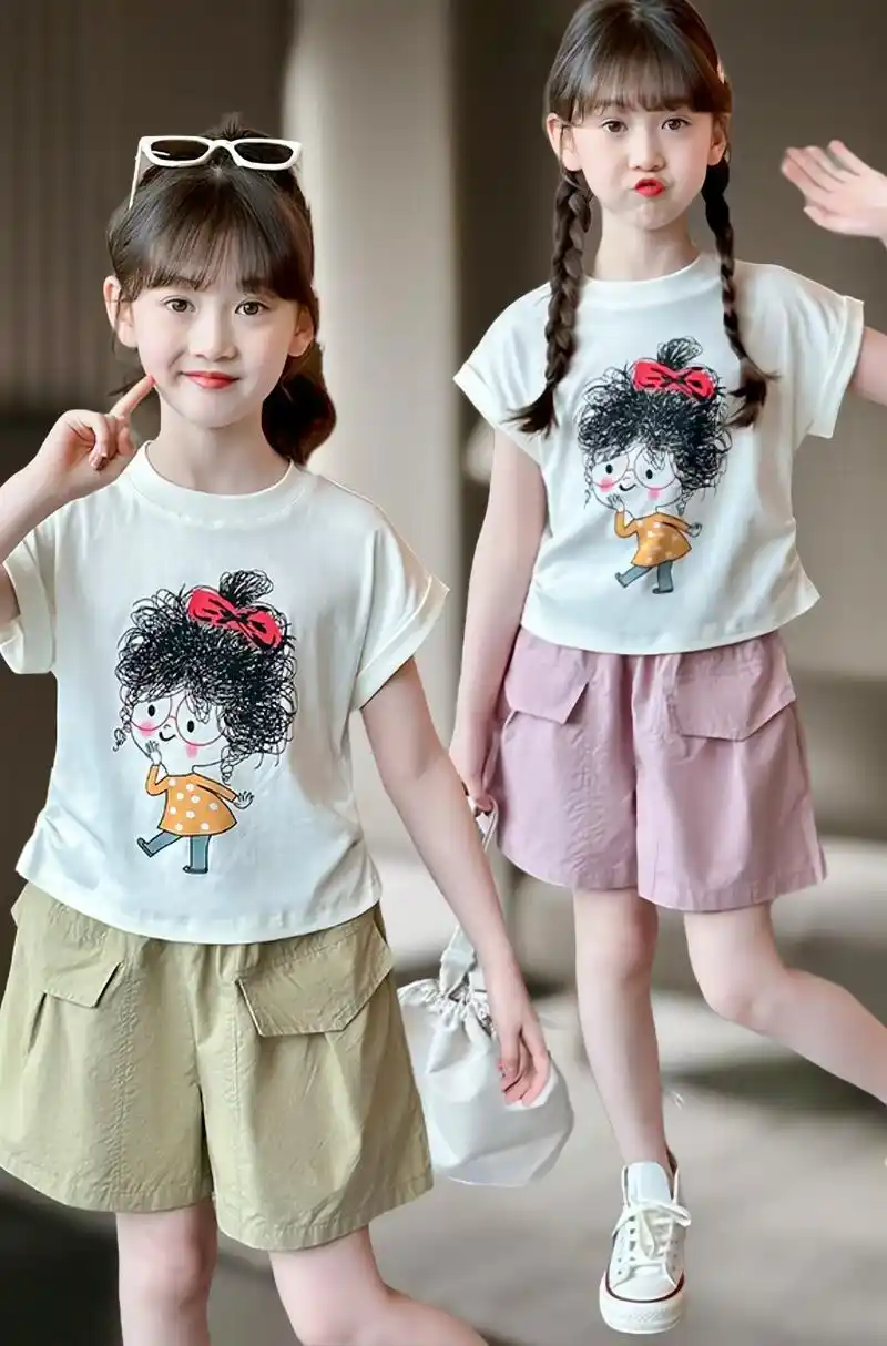 女童可爱炸街网红套装.2024年最新款式,网红炸街小女孩夏款衣服!