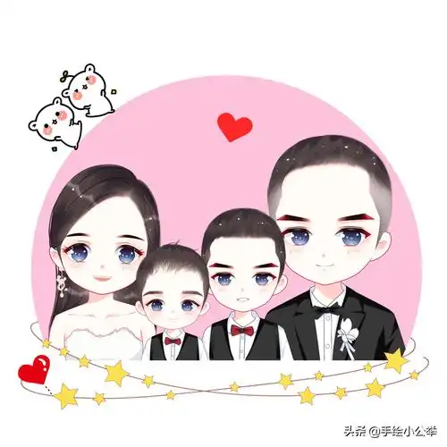 卡通手绘全家福,可爱呆萌,有趣有意思.