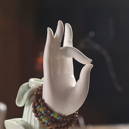 中式式禅意陶瓷佛手莲花摆件家居客厅电视玄关摆件