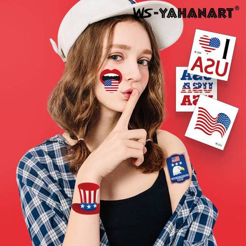 脸部手臂美国独立日花臂纹身贴 美国国旗图案装饰水转印贴纸套装