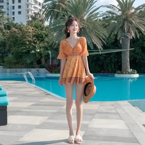 韩版ins风遮肚显瘦保守钢托大小胸聚拢连体裙式平角泡温泉泳衣女