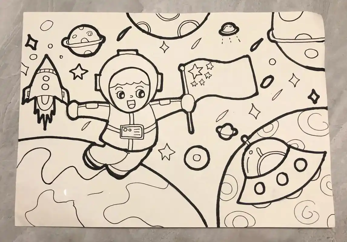 主题简笔画:遨游太空,我的航天梦 图一要不要画脸,真的纠结了好久