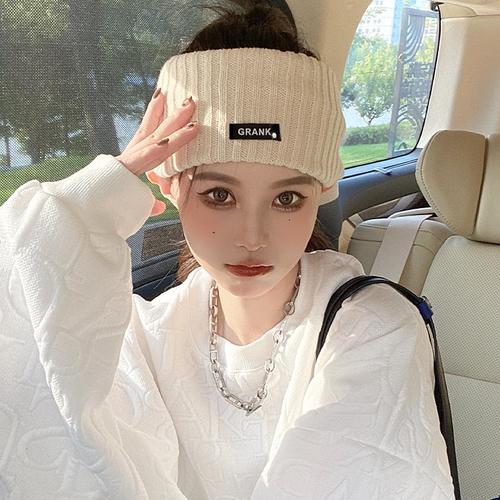 字母毛线针织宽发带女秋冬网红2021年新款头巾束发带宽边发箍头套