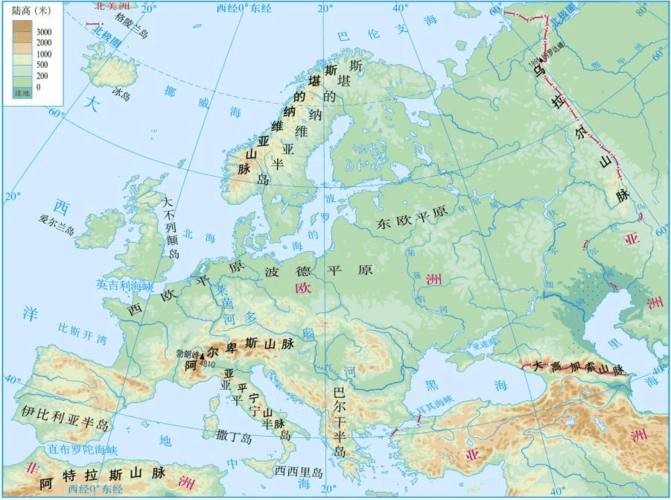 重点:欧洲的地理位置,地形特点和气候特点.