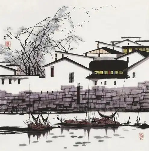 国画彩墨作品欣赏江南山水