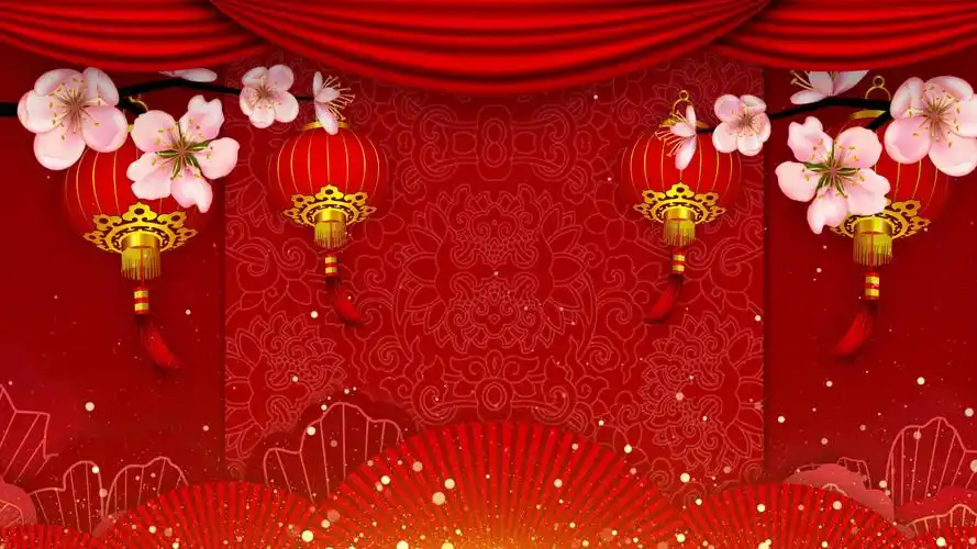 4k喜庆新年中国风大红灯笼舞台背景视频