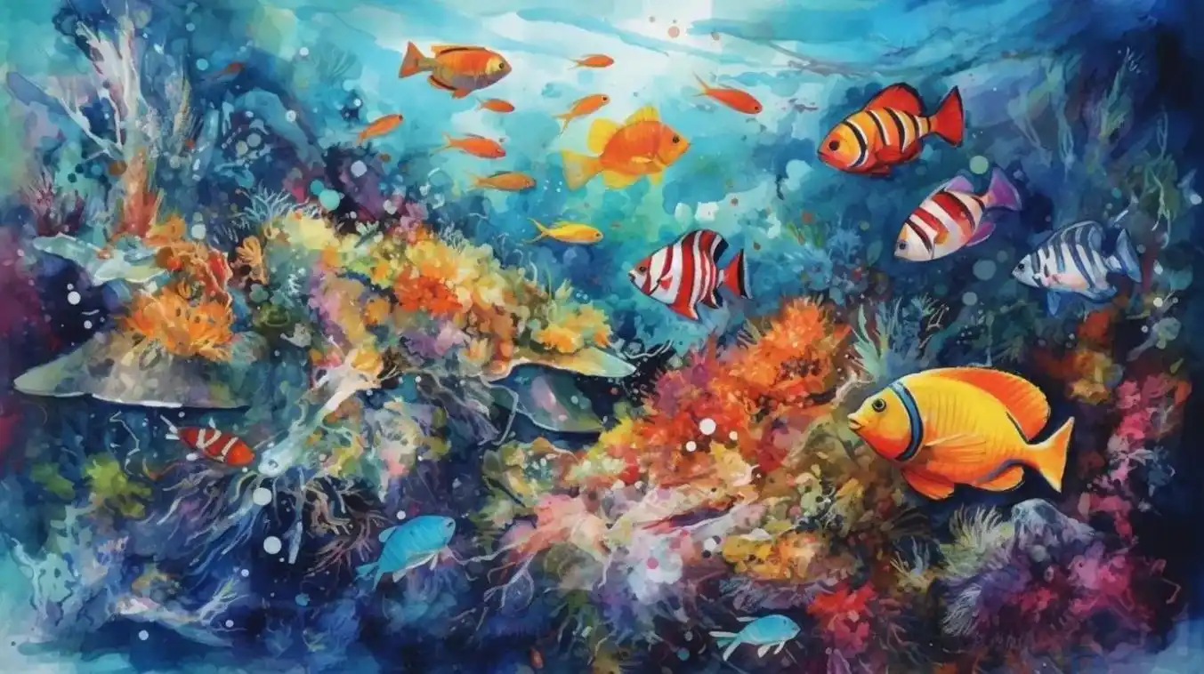 midjourney-纸彩画.在这五彩斑斓的海底世界中,成群 - 抖音