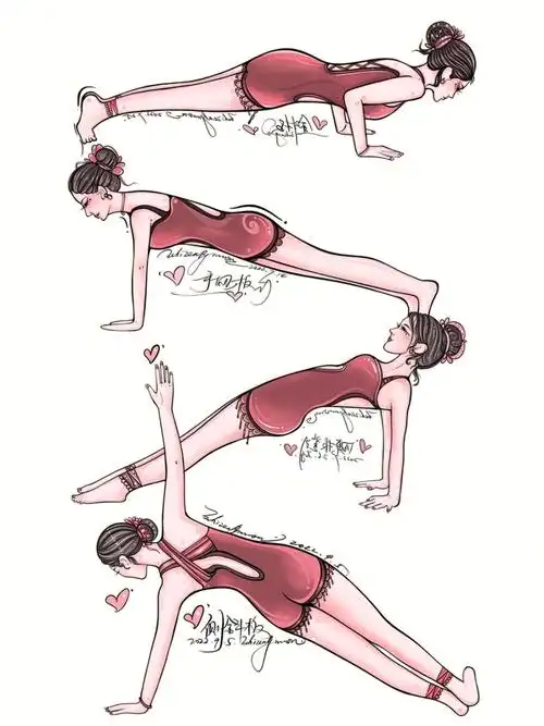 原创瑜伽插画每天10分钟马甲线养成记