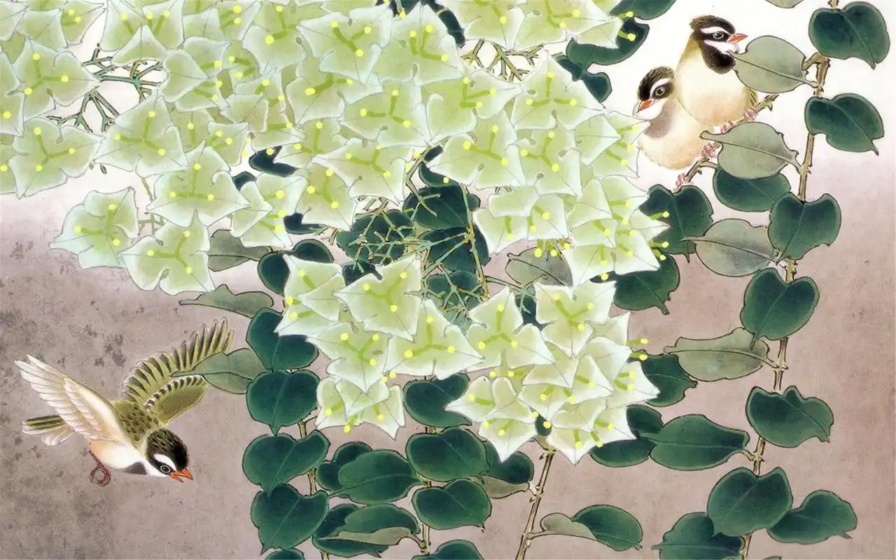 古典唯美意境中国风花草植物水墨画桌面壁纸下载