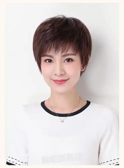 新款瑞贝卡假发真人发丝中老年假发短发女真发假发全头套中老年妈妈