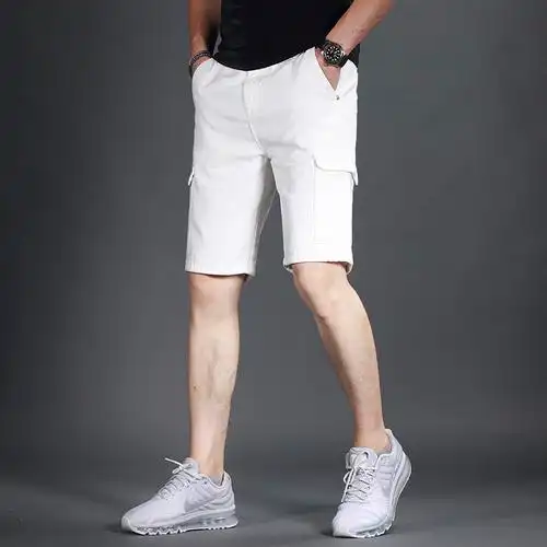 白色工装短裤男潮夏季薄款修身五分裤韩版潮流男士休闲裤运动百搭