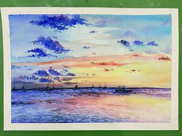 颜料画简单图画风景画颜料画初学者风景