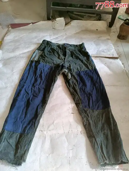 怀旧50年代老手工补丁拼接布裤