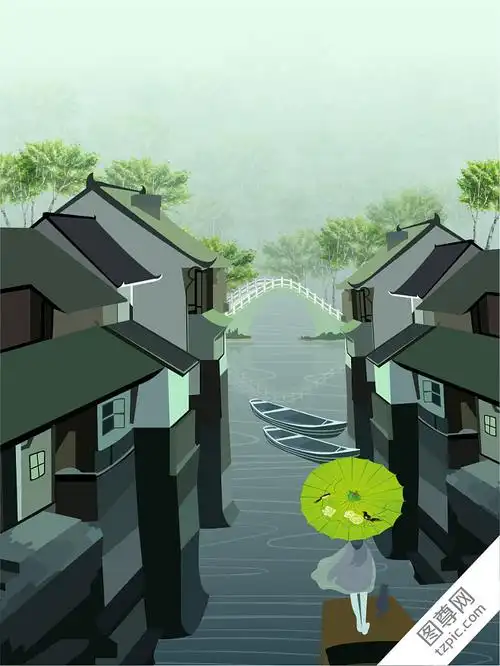 简约唯美江南水乡背景  时尚风景海报背景.