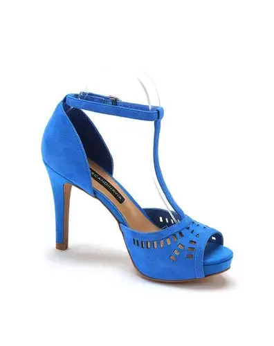 蓝色绒面羊皮革职业凉鞋