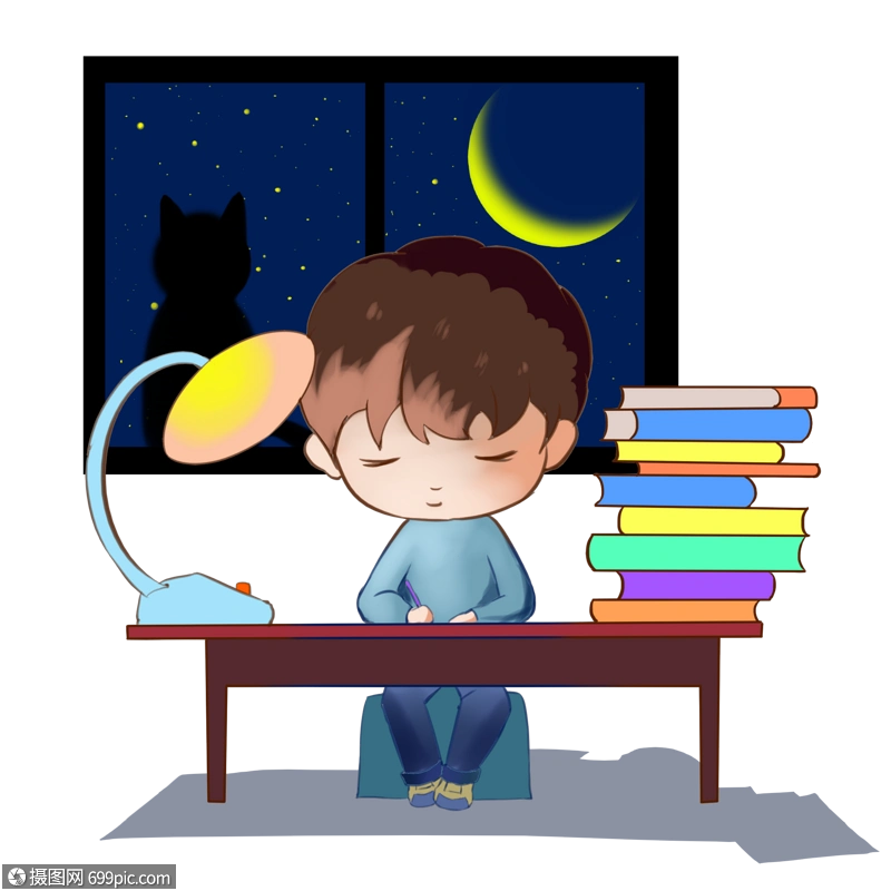 晚上写作业的孩子