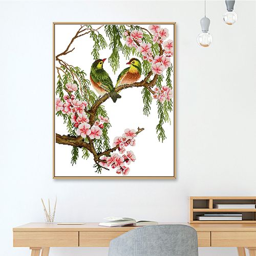 相思鸟十字绣桃花图案 动物系列鸟语花香 2023新款客厅自己绣手工