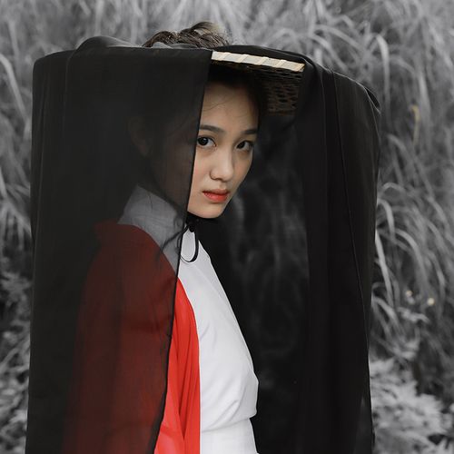 斗笠古风摄影道具 cosplay儿童古装汉服竹编帽女侠客防晒遮脸面纱