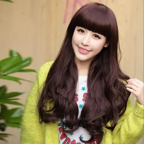 桃厘丝假发 甜美 齐刘海 低层次 大波浪 大卷 微卷 长卷发 假发