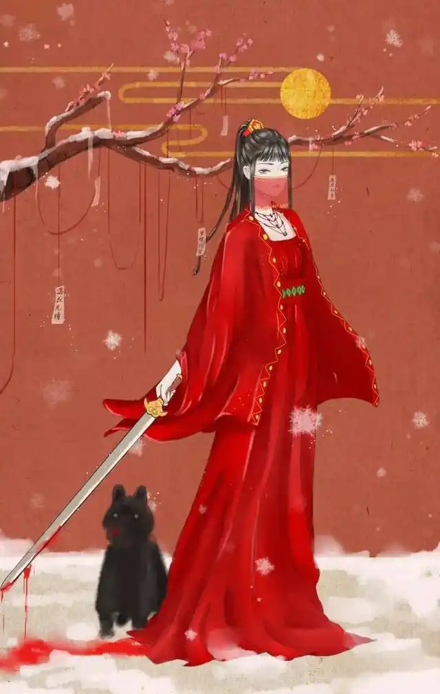 回首高楼闻笑语,倚栏红袖卷轻纱;古风红衣女子插画图,惊艳侬心