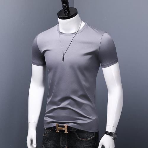 双丝光棉短袖t恤男修身纯色冰丝半袖体恤潮牌纯棉内搭圆领打底衫
