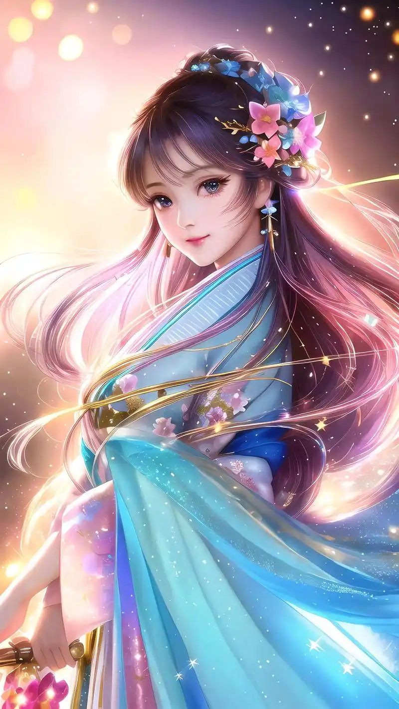 动漫壁纸 粉蓝汉服少女头像