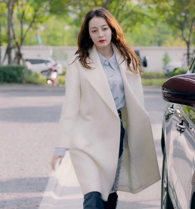 幸福触手可及迪丽热巴周放同款衣服秋冬羊毛呢大衣白色毛呢外套