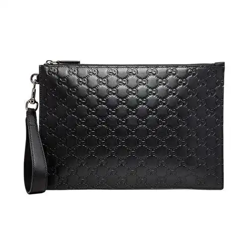 gucci/古驰 手拿包经典款男士黑色系gg压纹皮革商务百搭拉链手拿包