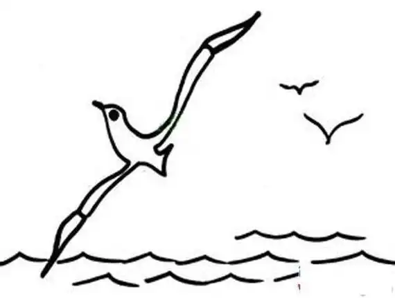 儿童简笔画带有海鸥沙滩和船