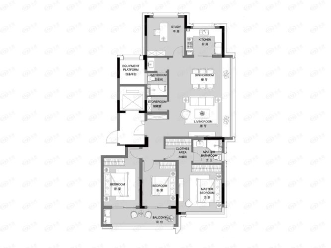 花语江南(中国铁建花语江南)建面约153㎡四室两厅两卫户型户型图