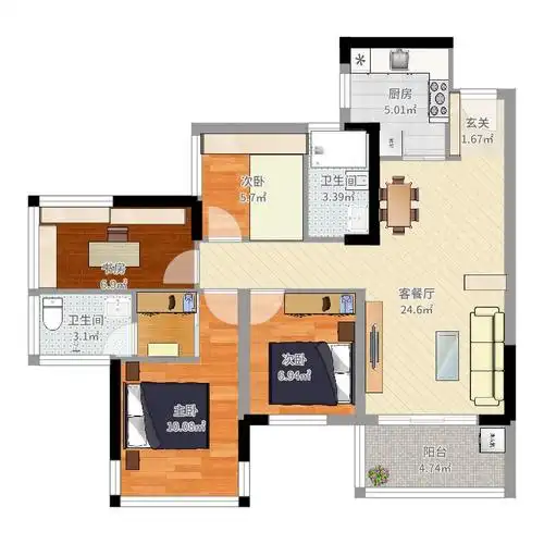 中国户型大全 南宁 中昂国汇 4室2厅2卫1厨 80-100㎡ 139****4516jnoc
