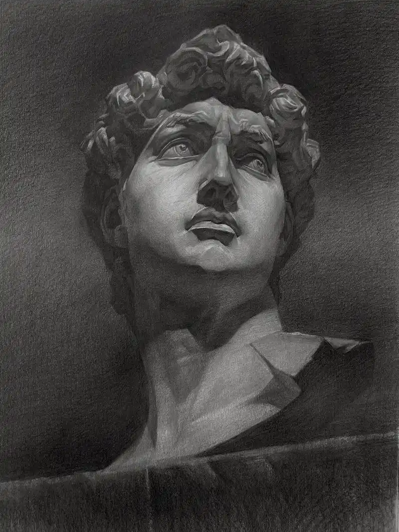 正面仰视素描大卫#素描 #石膏像 #美术生 #素描石膏像教学 - 抖音