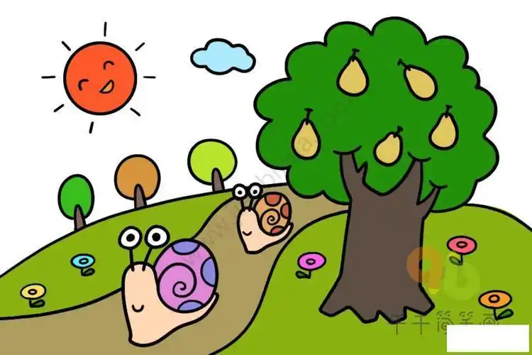 简笔画卡通场景彩色画