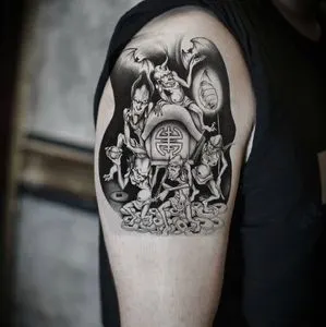 半臂五鬼运财 钟馗捉鬼纹身贴防水男女花臂持久仿真手臂个性图腾