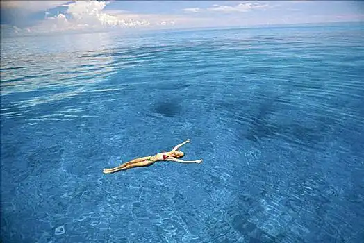 俯视,女人,比基尼,漂浮,美女,蓝色,海洋