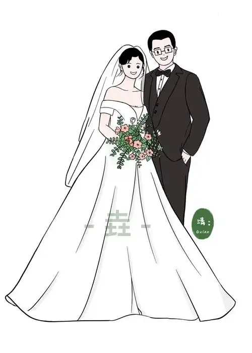 手绘卡通婚纱照78一辈子的怦然心动