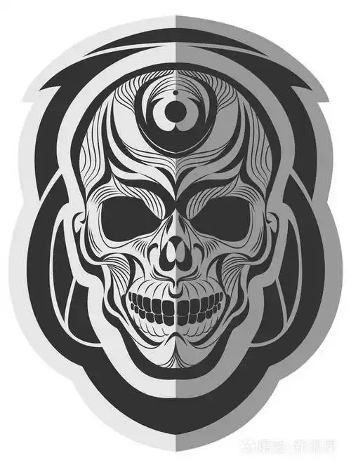 装饰黑白骷髅平纸难忘的艺术贴纸纹身或t恤印刷