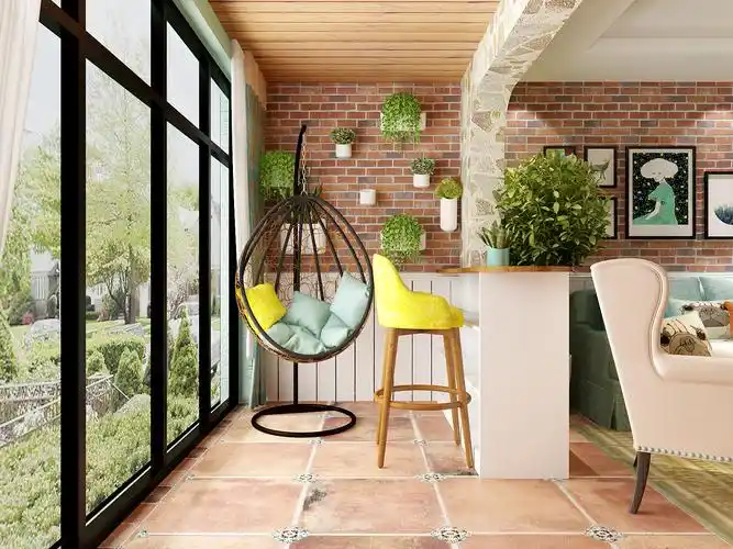 客厅连接着阳台,采用玻璃封闭,阻隔了外界的一切干扰,让家更为宁静.