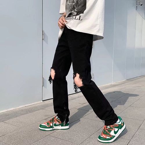 顶胯卡点男紧身裤2023新款男士休闲裤破洞宽松牛仔裤百搭ins个性