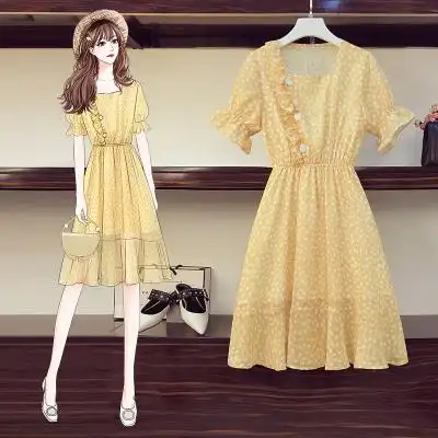 实拍现货适合胖人的裙子显瘦大码女装夏装胖妹妹减龄遮肚连衣裙