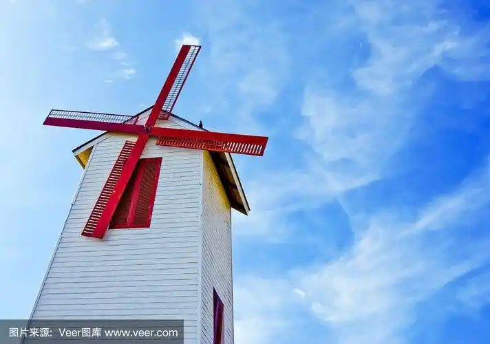 蓝天背景下的风车房子